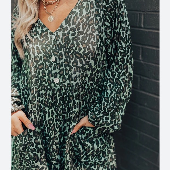 Leopard Print Longsleeve Shift Dress - Picture 3 of 8